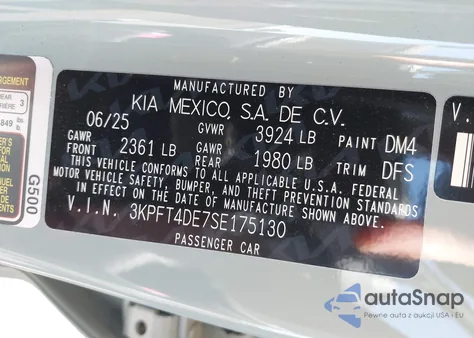 2025 Kia K4 Lxs from USA, damaged, VIN 3KPFT4DE7SE175130